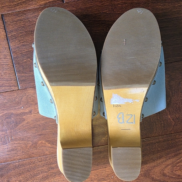 Dingo Light Blue Suede Mules with Wooden Heel - Picture 9 of 12